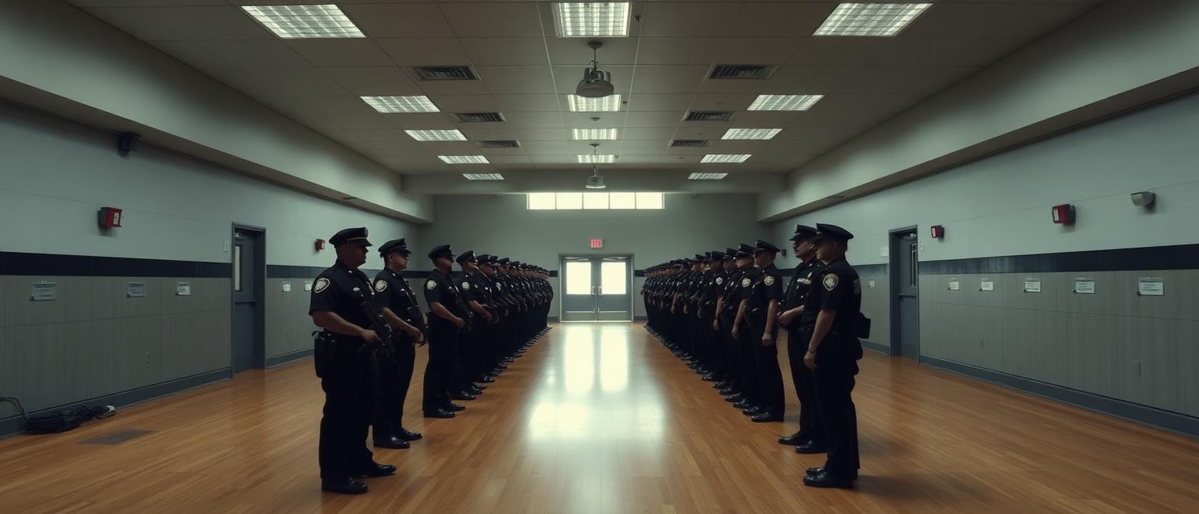 Wide view of a training academy classroom in session